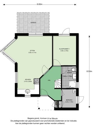 Plattegrond - Korhoen 23, 7693 VB Sibculo - plattegrond begane grond.jpg